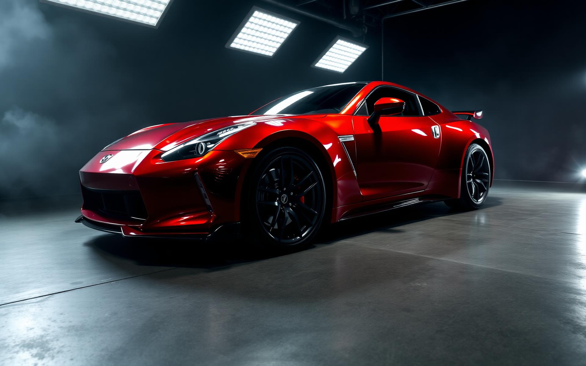 Freshly painted red sports car in Rocket Re-Finishing spray booth